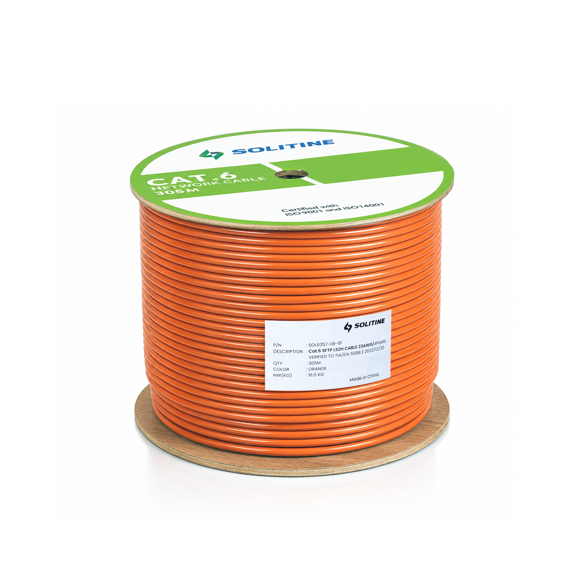 SOLITINE SOL6357-OR-SF SFTP CAT6 Solid Cable LSZH (Orange)