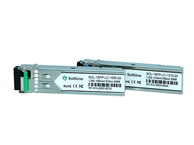Solitine 1.25G SFP BIDI LC Module (Pair) – 20km, 1000BASE-BX, SMF, DDM